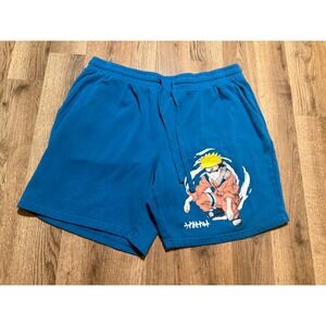 Naruto Sweat Shorts Mens XL Blue Adult Anime Graphic Drawstring Fleeced Good